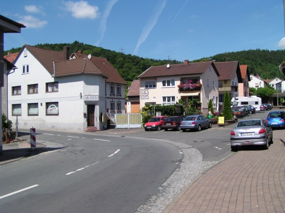By my estimate, the house on the corner of this street in Dorfprozelten, was the home of Juliana Löhr and her sister.